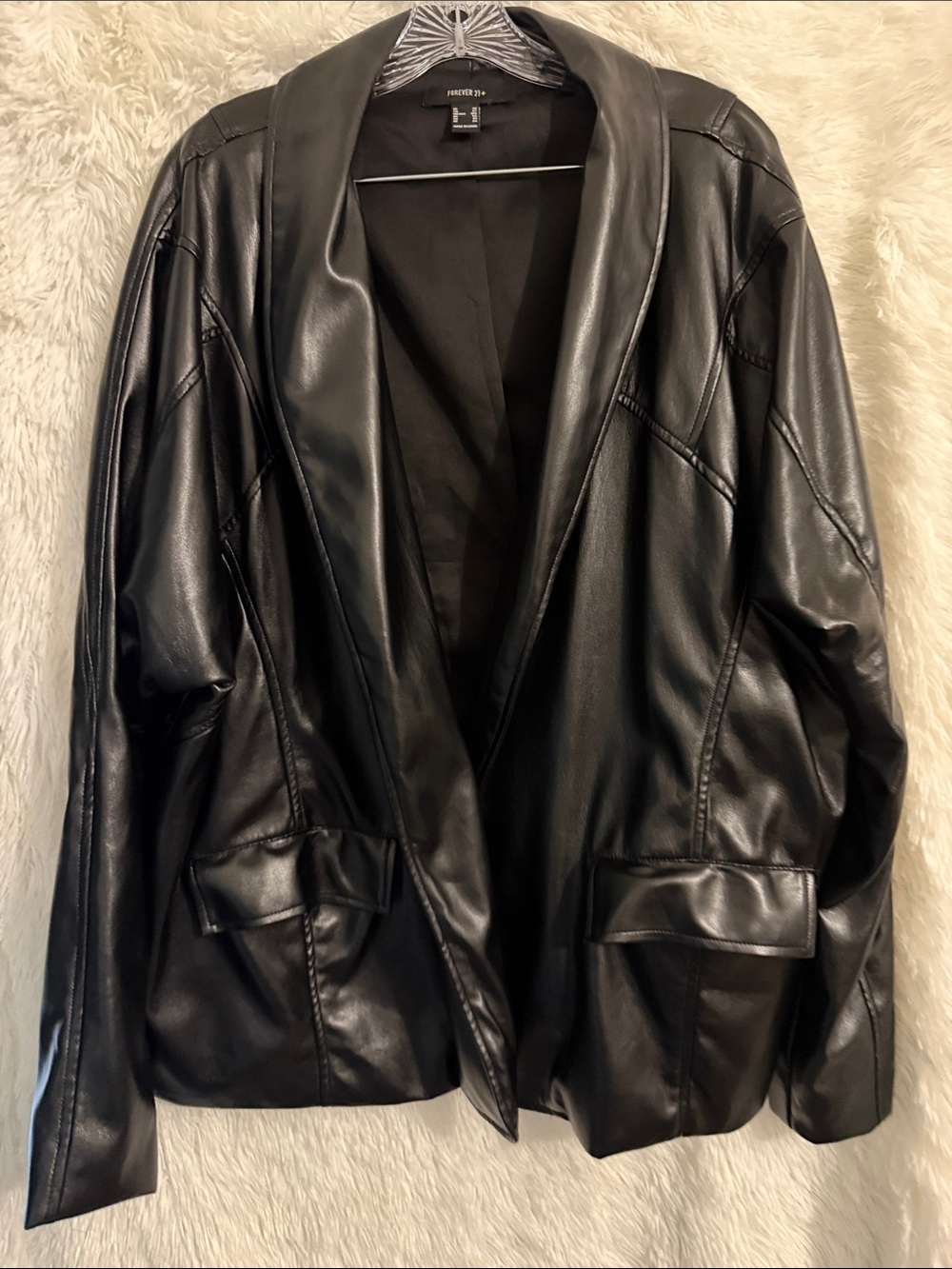 Forever 21 Black Faux Leather Blazer Jacket